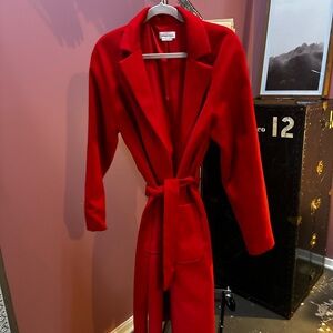 Lovers + Friends Red Wool Coat with Tie Waist